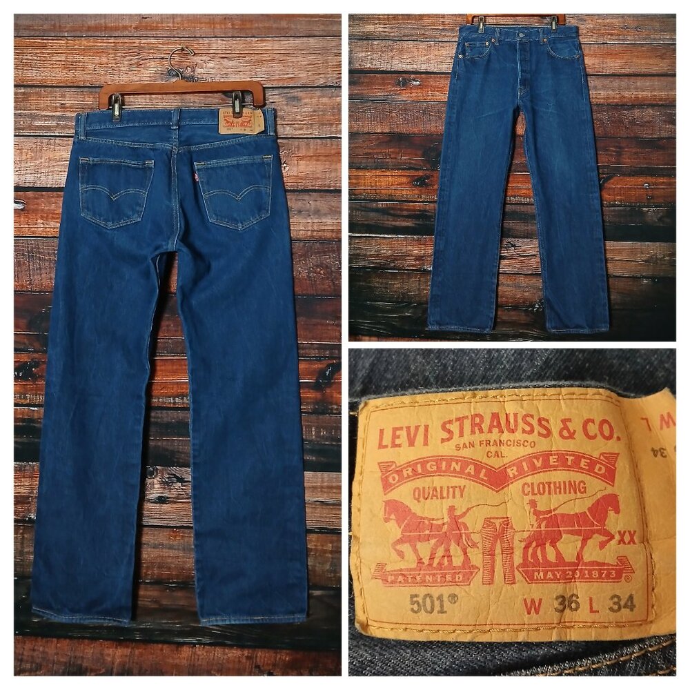 Levis 501 Jeans Mens 34X31 Original Fit Button Fly Blue Denim 100% Cotton